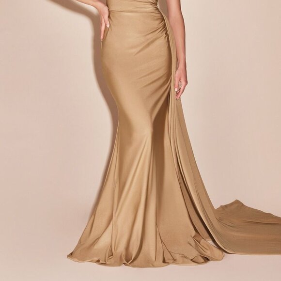 NEW LONG FORMAL ONE SHOULDER SLEEVELESS SHEATH STRETCH SATIN DRESS CD PT004 - Picture 10 of 10